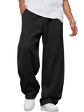 EFAN Mens Wide Leg Sweatpants Fleece Lined Baggy Lounge Pants Drawstring Paneled Stitching Detail, Elastic Waistband, Side Pockets, Open Hem