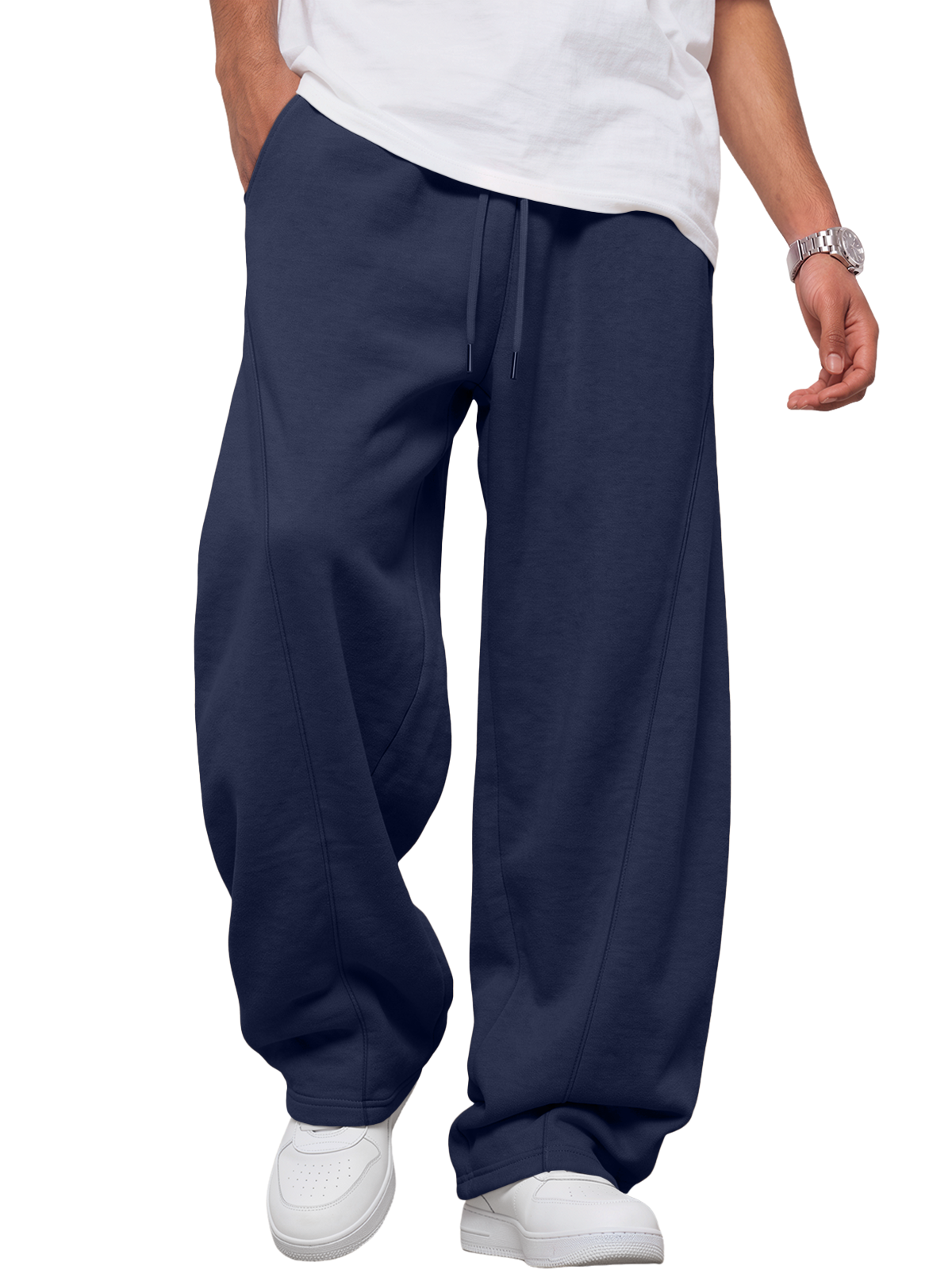 EFAN Mens Wide Leg Sweatpants Fleece Lined Baggy Lounge Pants Drawstring Paneled Stitching Detail, Elastic Waistband, Side Pockets, Open Hem