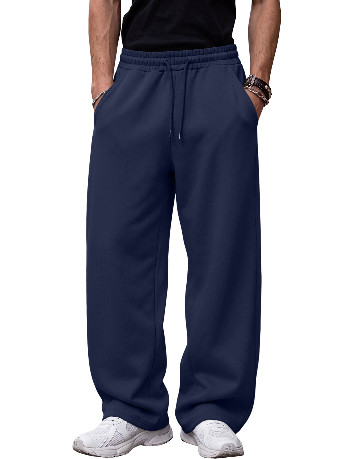 EFAN Men's Wide Leg Sweatpants Fleece Lounge Pants, Drawstring & Pockets Brushed Fleece,Open Bottom,Baggy Streetwear Fit,Side Pockets