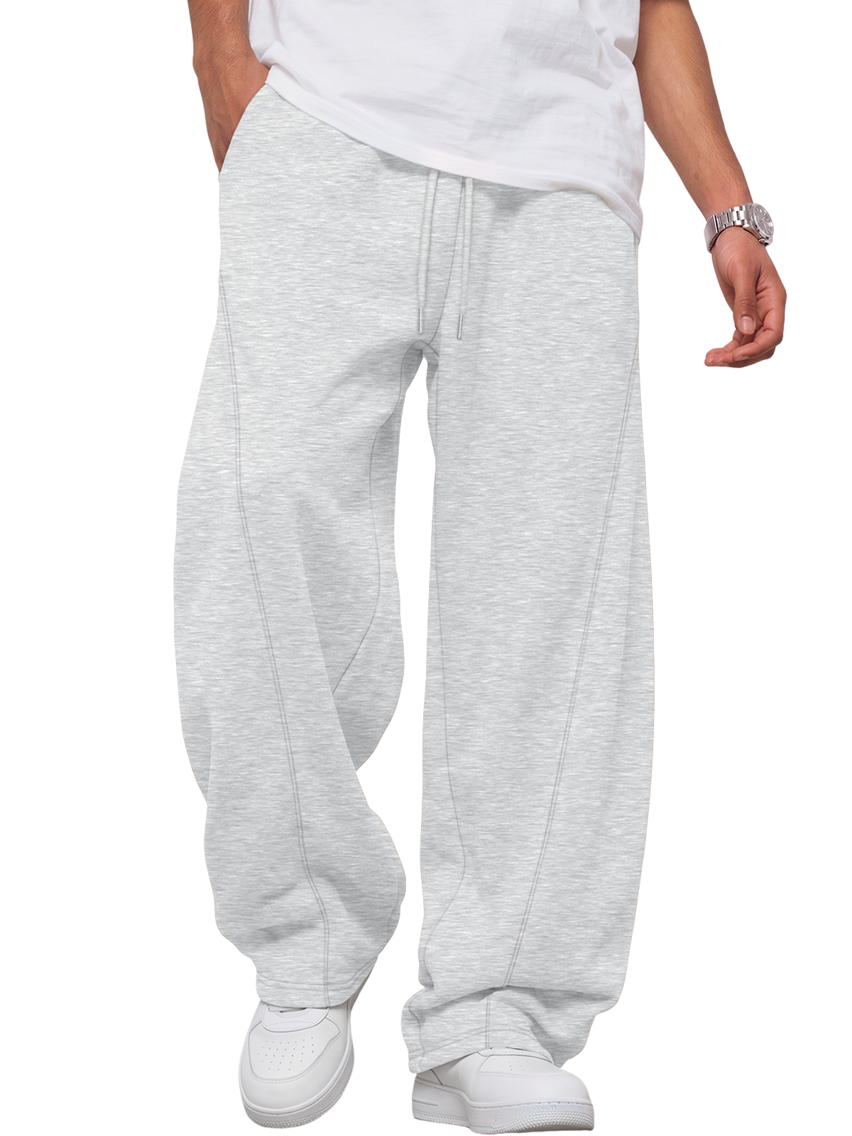 EFAN Mens Wide Leg Sweatpants Fleece Lined Baggy Lounge Pants Drawstring Paneled Stitching Detail, Elastic Waistband, Side Pockets, Open Hem