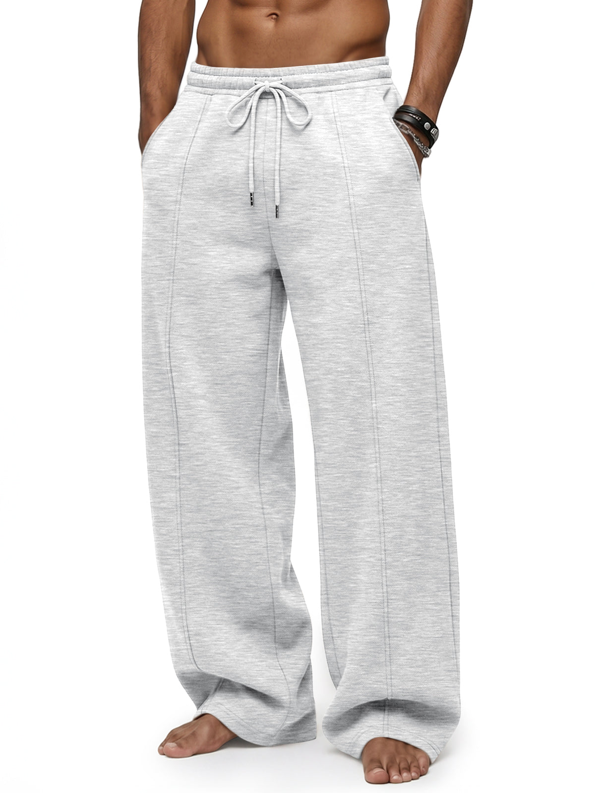 EFAN Mens Wide Leg Baggy Sweatpants Open Bottom Drawstring Pants Curved Panel Stitching,Fleece Lined,Elastic Waistband,Side Pockets