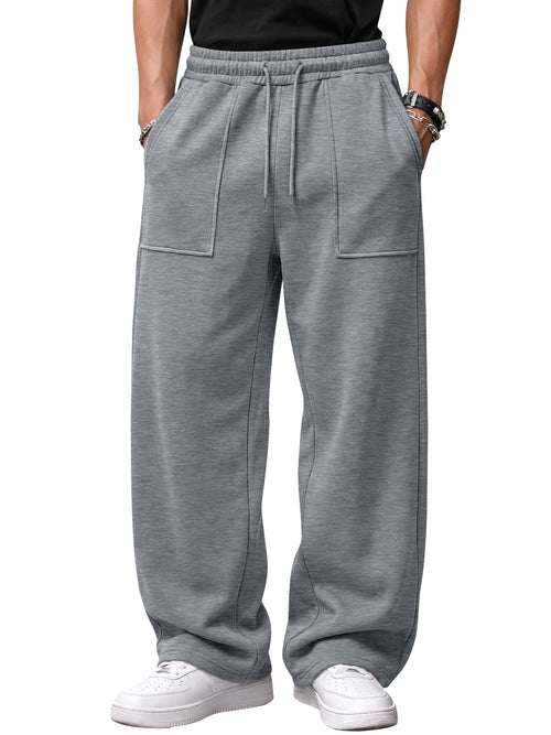 EFAN Mens Wide Leg Sweatpants Baggy Fleece Pants with Patch Pockets Brushed Fleece,Open Hem,Drawstring,Elastic Waist,Fall Fashion