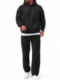 EFAN Mens 2 Piece Hoodie Track Suits Wide Leg Sweatpants Sets Kangaroo Pocket,Drop Shoulder,Ribbed Cuffs & Hem,Open-Bottom Pants,Solid Colors