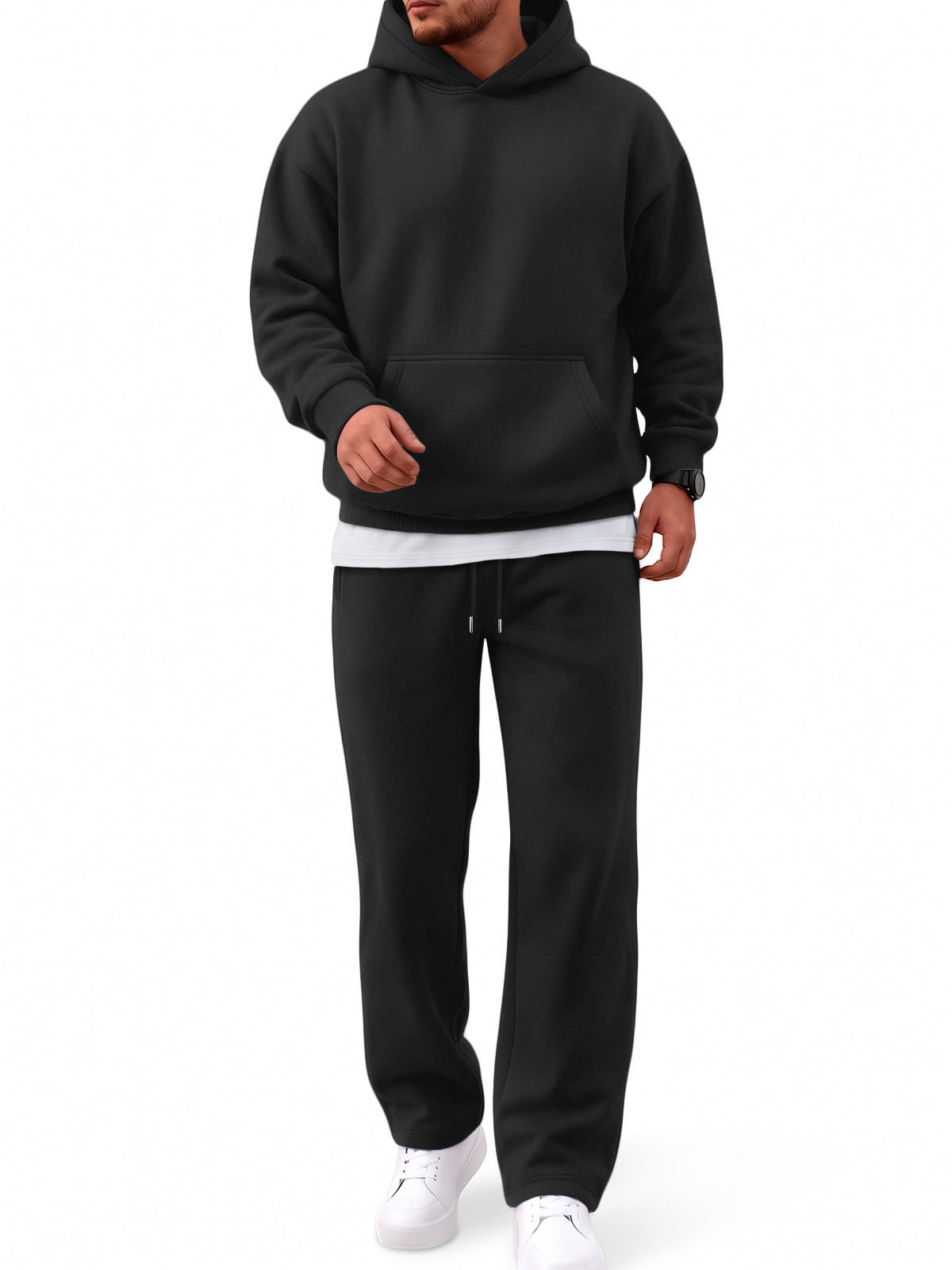 EFAN Mens 2 Piece Hoodie Track Suits Wide Leg Sweatpants Sets Kangaroo Pocket,Drop Shoulder,Ribbed Cuffs & Hem,Open-Bottom Pants,Solid Colors