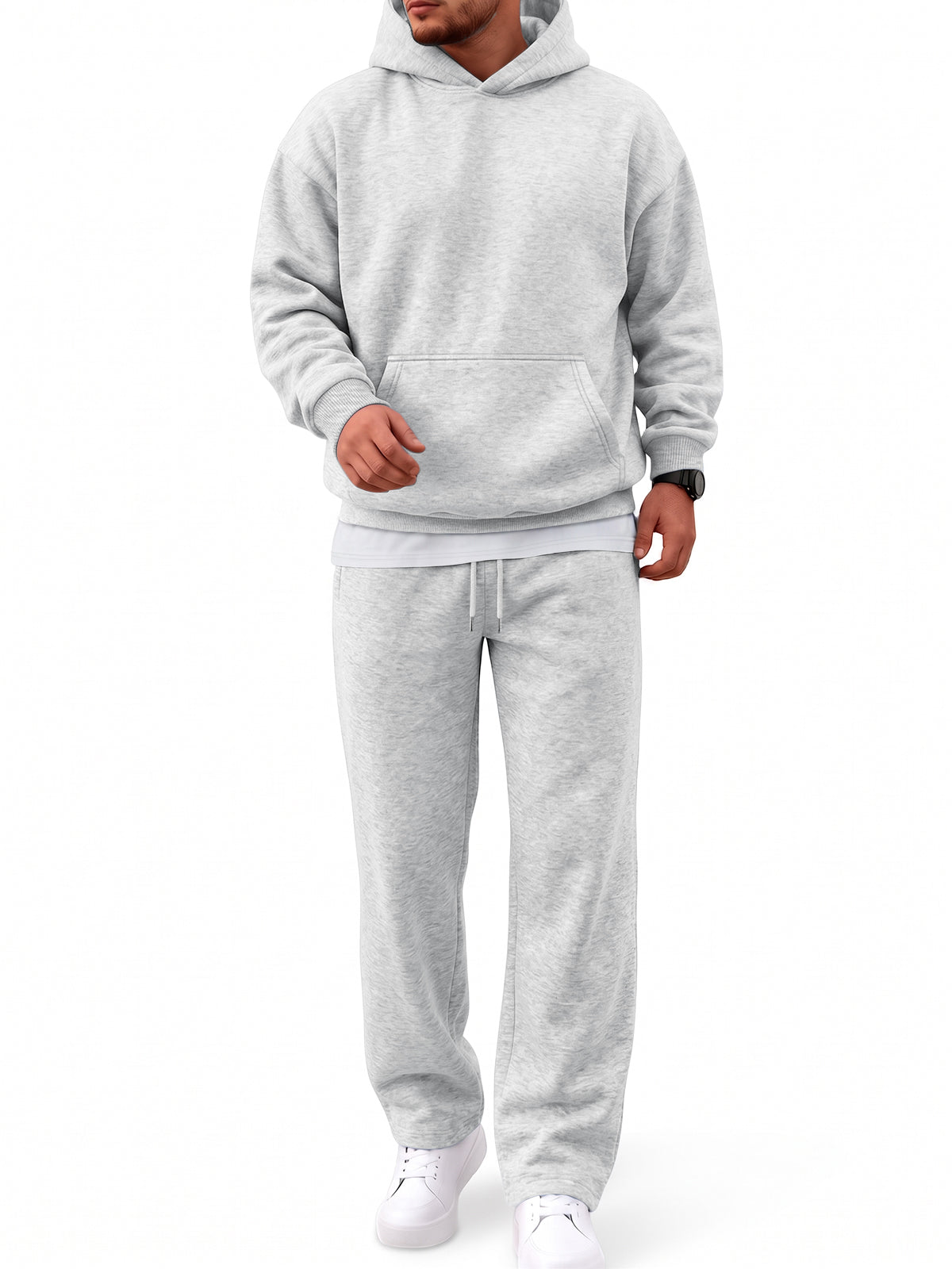 EFAN Mens 2 Piece Hoodie Track Suits Wide Leg Sweatpants Sets Kangaroo Pocket,Drop Shoulder,Ribbed Cuffs & Hem,Open-Bottom Pants,Solid Colors