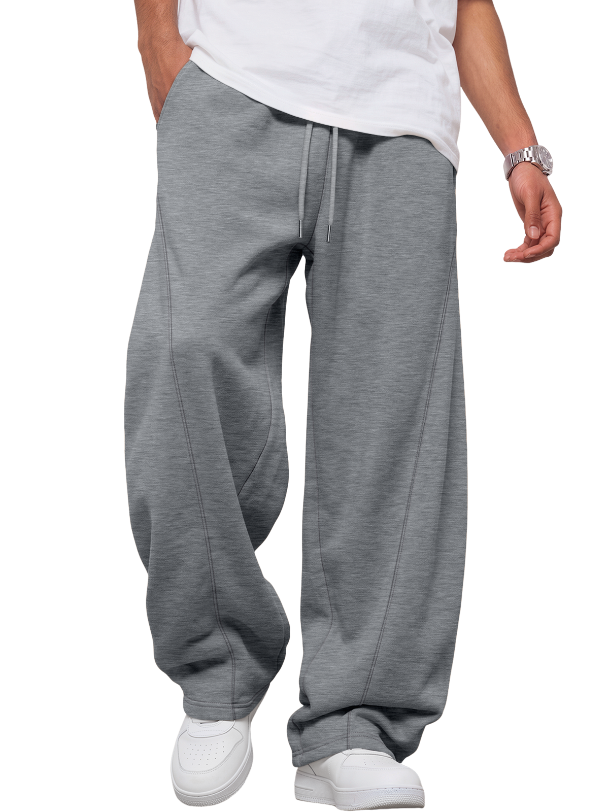 EFAN Mens Wide Leg Sweatpants Fleece Lined Baggy Lounge Pants Drawstring Paneled Stitching Detail, Elastic Waistband, Side Pockets, Open Hem