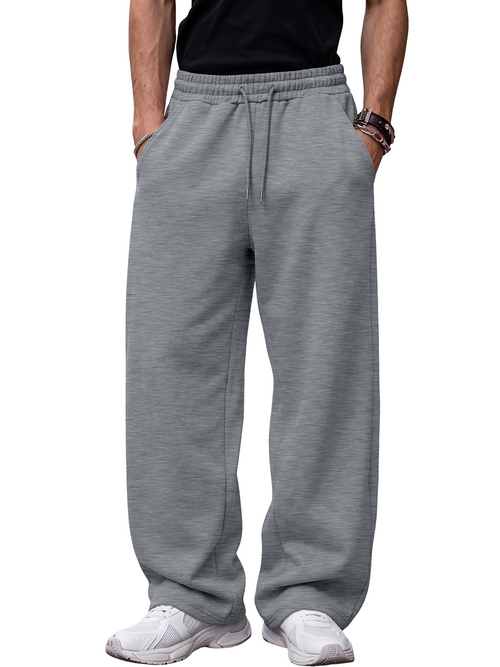 EFAN Men's Wide Leg Sweatpants Fleece Lounge Pants, Drawstring & Pockets Brushed Fleece,Open Bottom,Baggy Streetwear Fit,Side Pockets