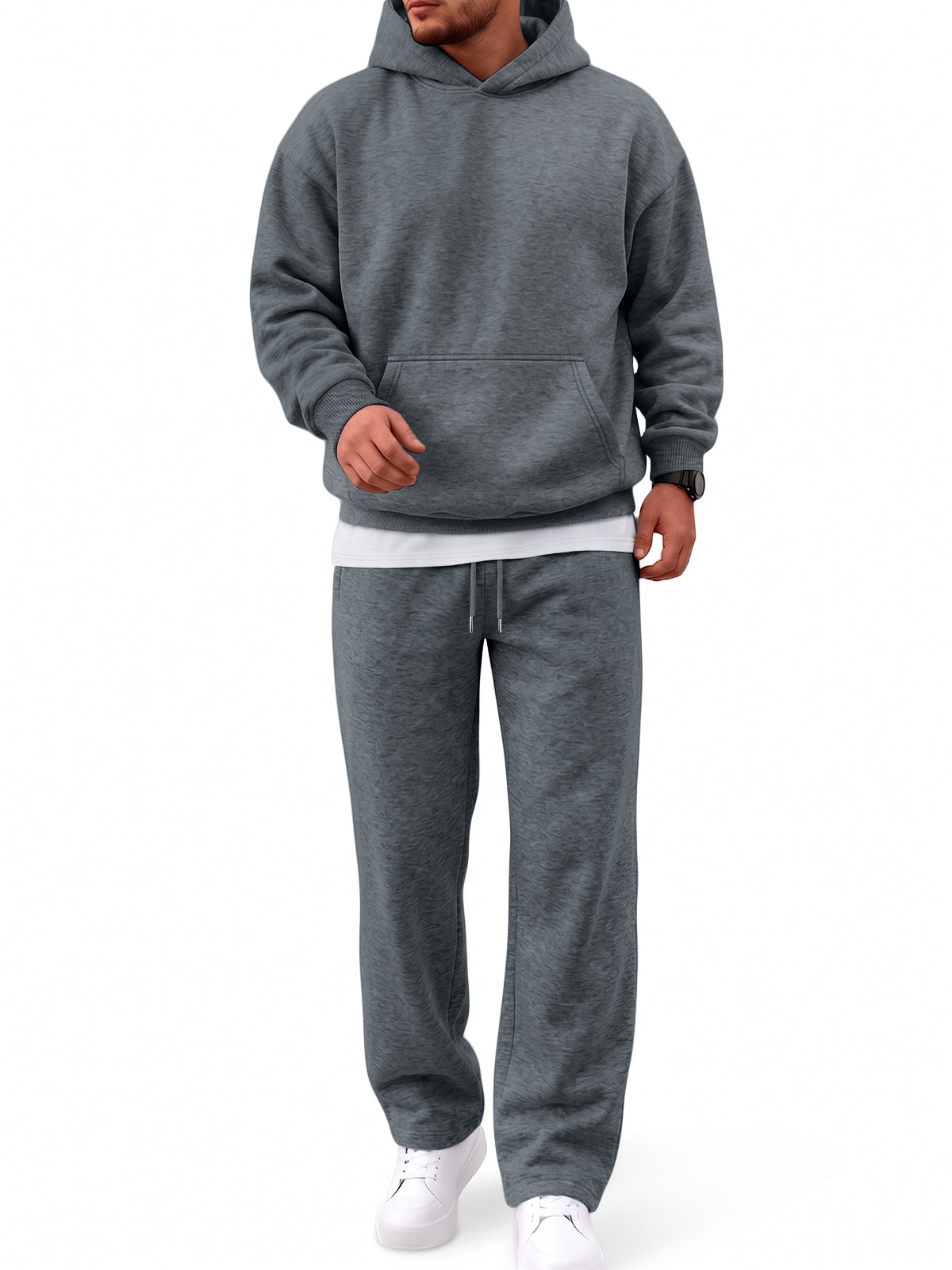 EFAN Mens 2 Piece Hoodie Track Suits Wide Leg Sweatpants Sets Kangaroo Pocket,Drop Shoulder,Ribbed Cuffs & Hem,Open-Bottom Pants,Solid Colors