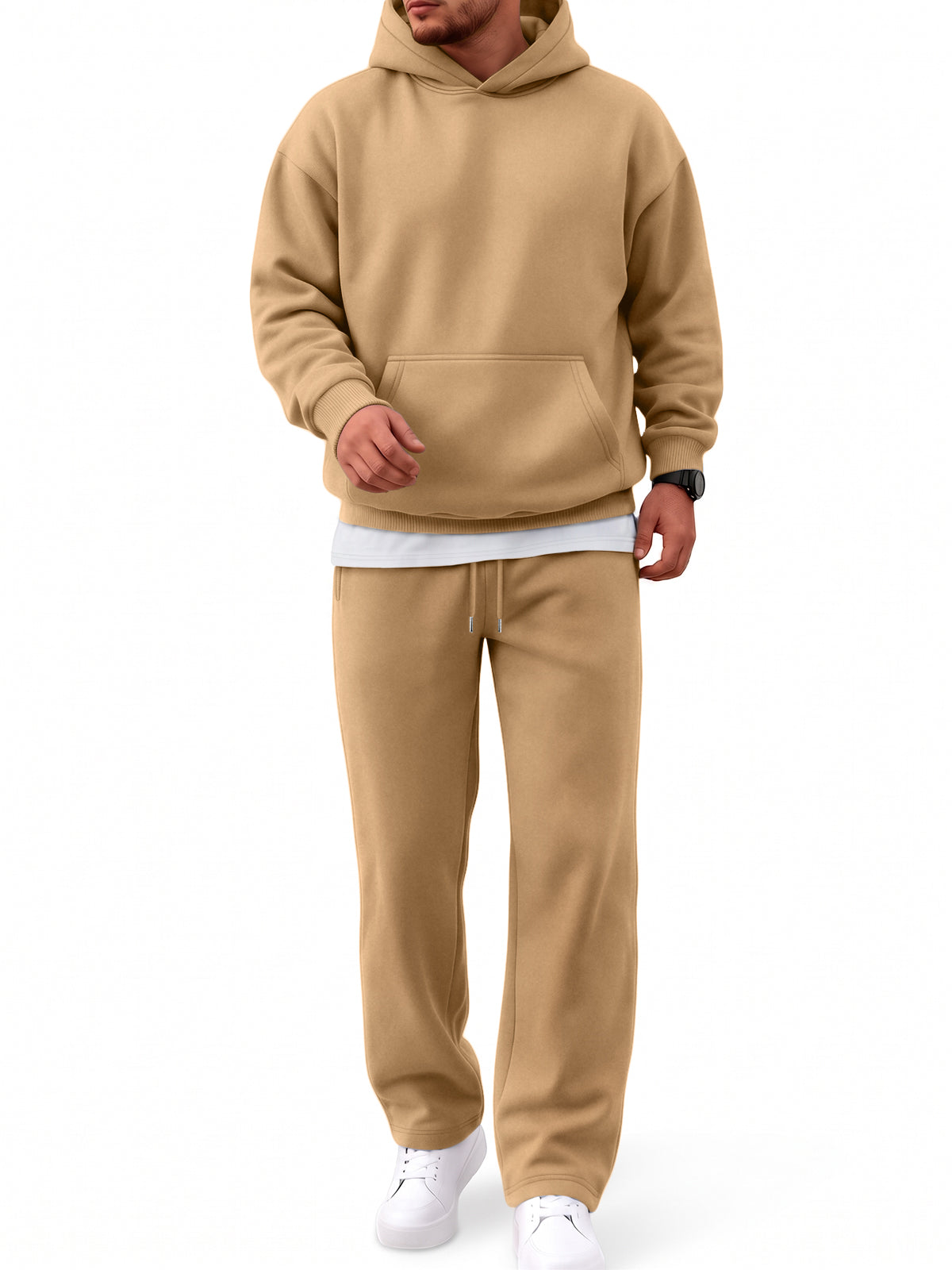 EFAN Mens 2 Piece Hoodie Track Suits Wide Leg Sweatpants Sets Kangaroo Pocket,Drop Shoulder,Ribbed Cuffs & Hem,Open-Bottom Pants,Solid Colors