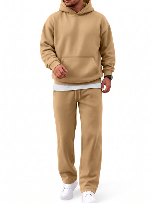 EFAN Mens 2 Piece Hoodie Track Suits Wide Leg Sweatpants Sets Kangaroo Pocket,Drop Shoulder,Ribbed Cuffs & Hem,Open-Bottom Pants,Solid Colors