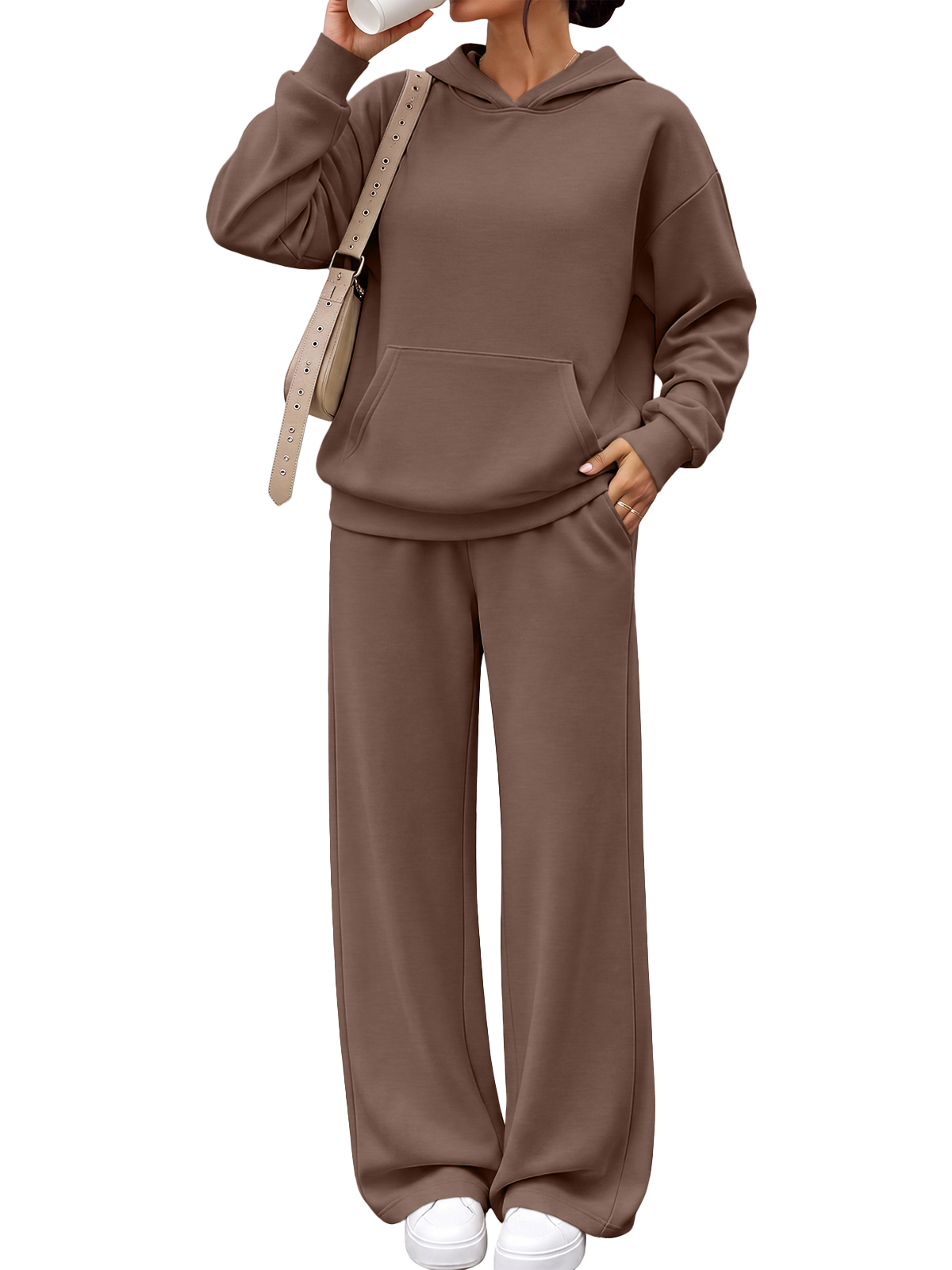 EFAN Womens Modal Blend Sweat Sets 2 Piece Lounge Sweatsuits Fall Outfits Oversized Hoodies, Air Layer Soft, Wide Leg Sweatpants, Travel Airport Gym Outfit, Matching Loungewear, Casual Tracksuits