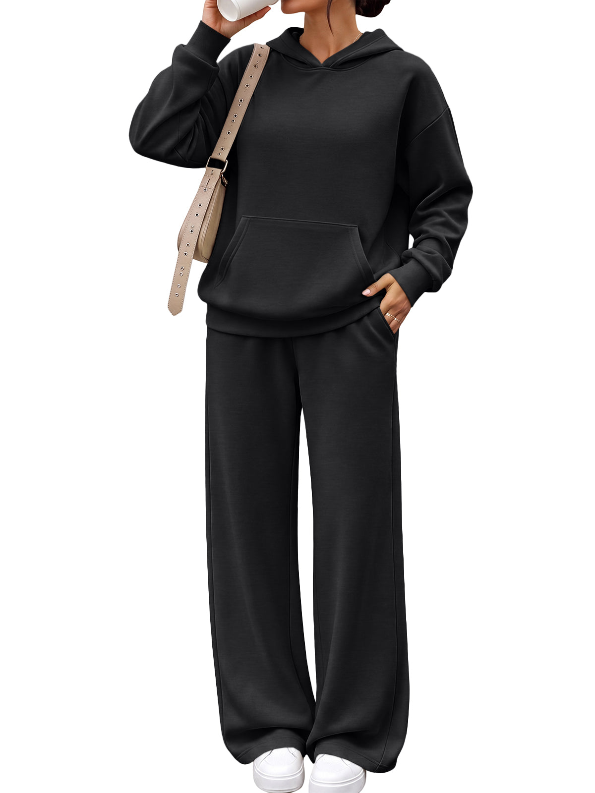 EFAN Womens Modal Blend Sweat Sets 2 Piece Lounge Sweatsuits Fall Outfits Oversized Hoodies, Air Layer Soft, Wide Leg Sweatpants, Travel Airport Gym Outfit, Matching Loungewear, Casual Tracksuits
